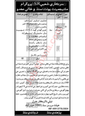 Sindh Population Welfare Department Jobs 2024 | SR Project Vacancies