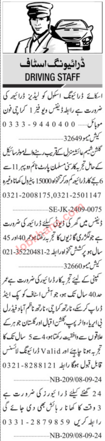 Driving Staff Jobs in Karachi – Multiple Driver Vacancies Available