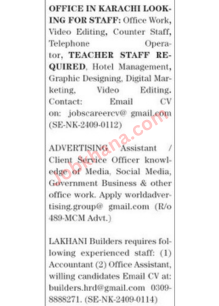 Multiple Job Vacancies in Karachi – Office, Teacher, Advertising, and More