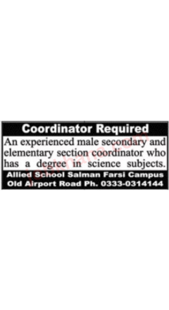 Coordinator Jobs 2024 at Allied School Salman Farsi Campus – Apply Now