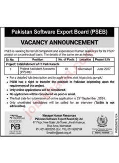 Project Assistant Accounts Job in Islamabad – PSEB Hiring Now