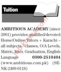 Ambitious Academy – Home and Online Tutors in Karachi for All Subjects