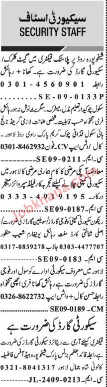 Security Staff Jobs 2024 – Multiple Positions Available in Lahore