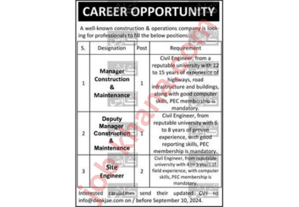 Career Opportunities at Leading Construction & Operations Company