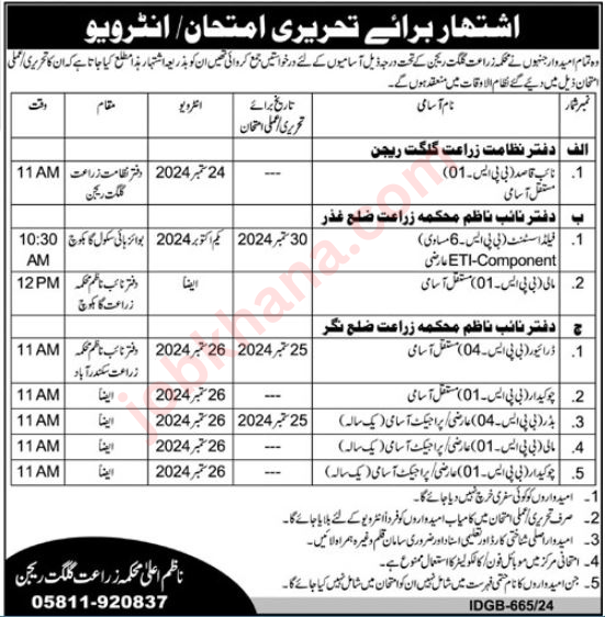 Agriculture Department Gilgit Baltistan Job Opportunities – September 2024