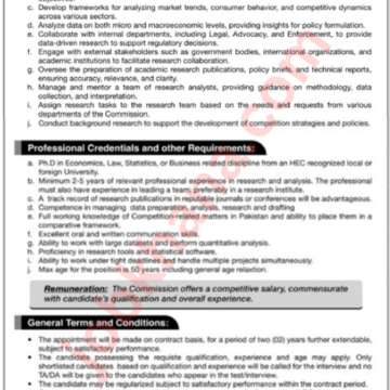 Senior Researcher Job Opportunity at Competition Commission of Pakistan (CCP)